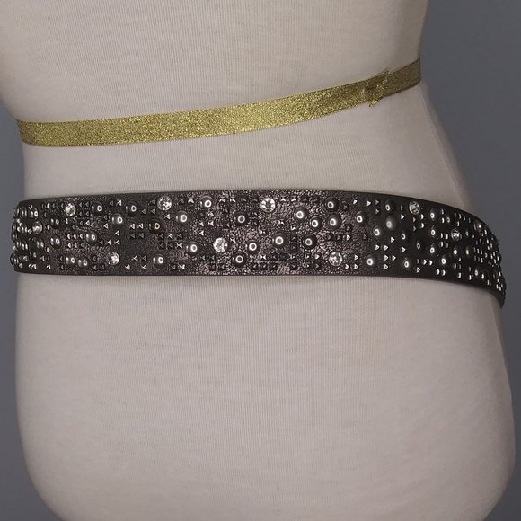 Leather Belt with PU metal studs and Rhinestones 110 cm 43 inch belt main image 7